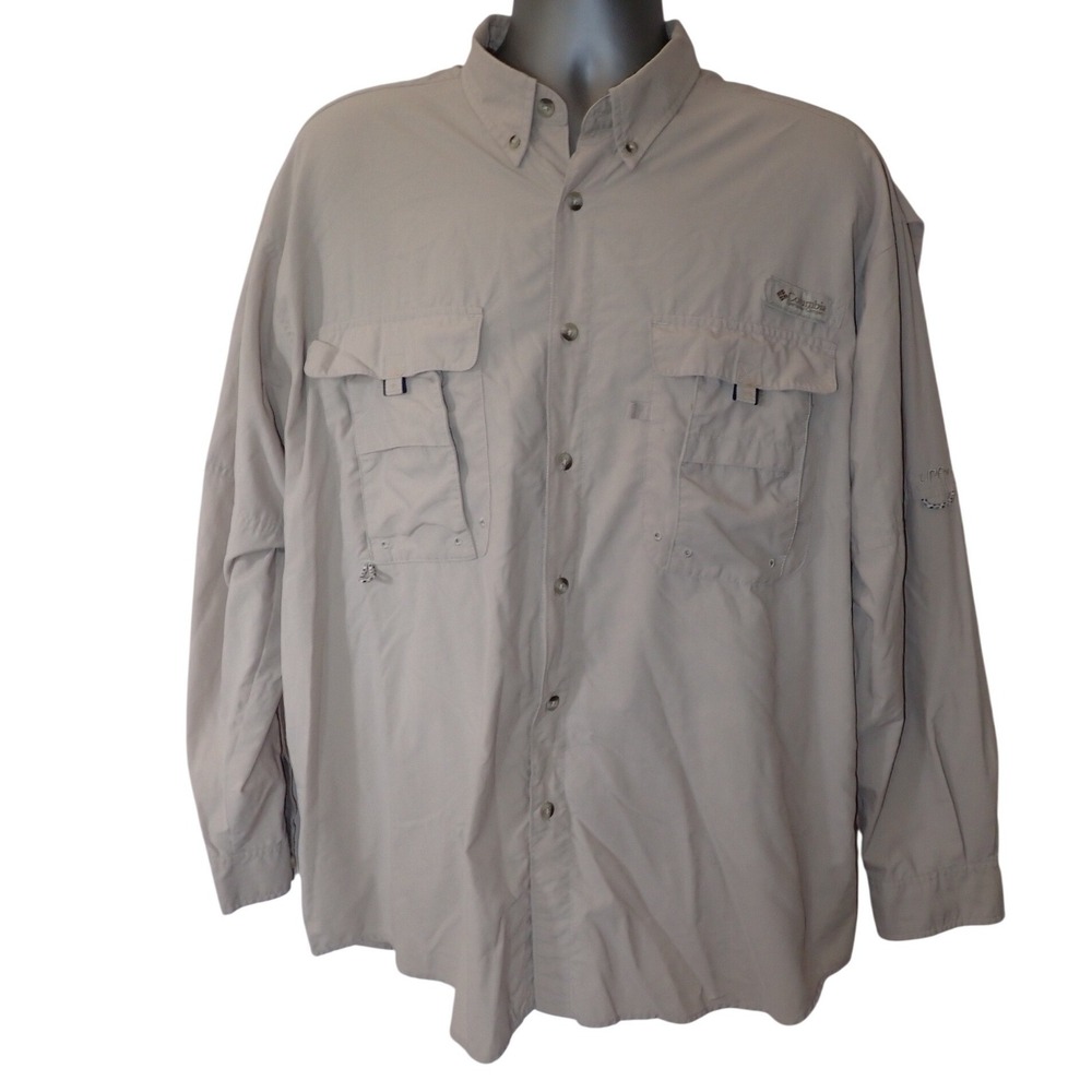 Columbia Men's PFG Bahama II Long Sleeve Vented Fishing Shirt Tan Large